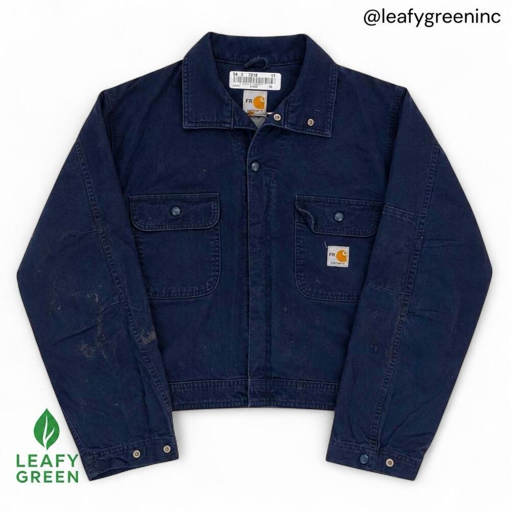 Carhartt Navy Blue Fire Resistant Crop Duck Canvas Jacket us sz XS Vintage Boxy